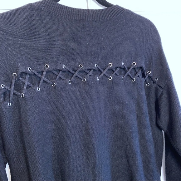 Splendid | Bleeker Cashmere Blend Pullover Sweater L/Sleeve Lace-Up Back Black M - Picture 11 of 16